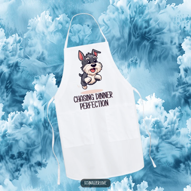 Funny Schnauzer Apron: An energetic schnauzer runs with a ball, bringing hilarious enthusiasm and speed to kitchen tasks.
