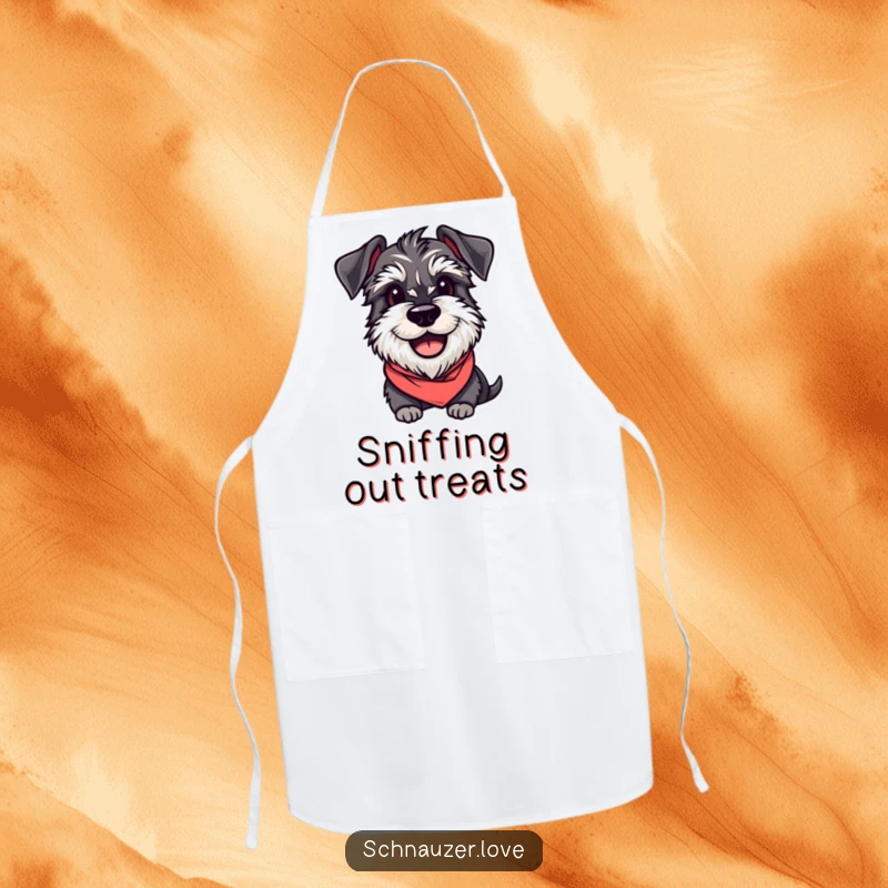Funny Schnauzer Apron: A smiling schnauzer wearing a bandana, ready to cook, a humorous kitchen accessory.