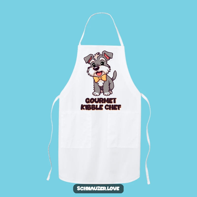 Funny Schnauzer Bow Apron: Excited Chef Dog Wagging Tail, Kitchen Gift Idea