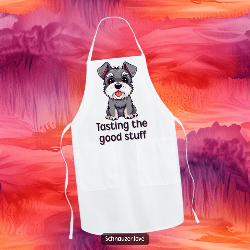 Funny Schnauzer Apron: A schnauzer with charming floppy ears looks up inquisitively, ready to assist in the kitchen with humor.