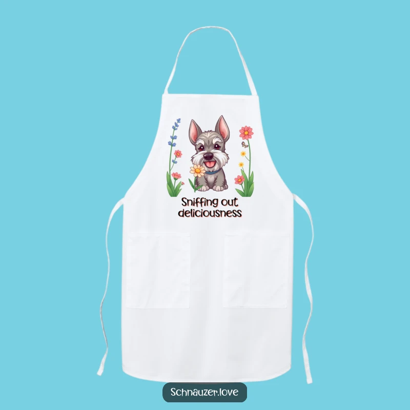 Funny Schnauzer Flower Sniffing Apron: Cook Up Smiles with This Hilarious Dog's Culinary Spirit