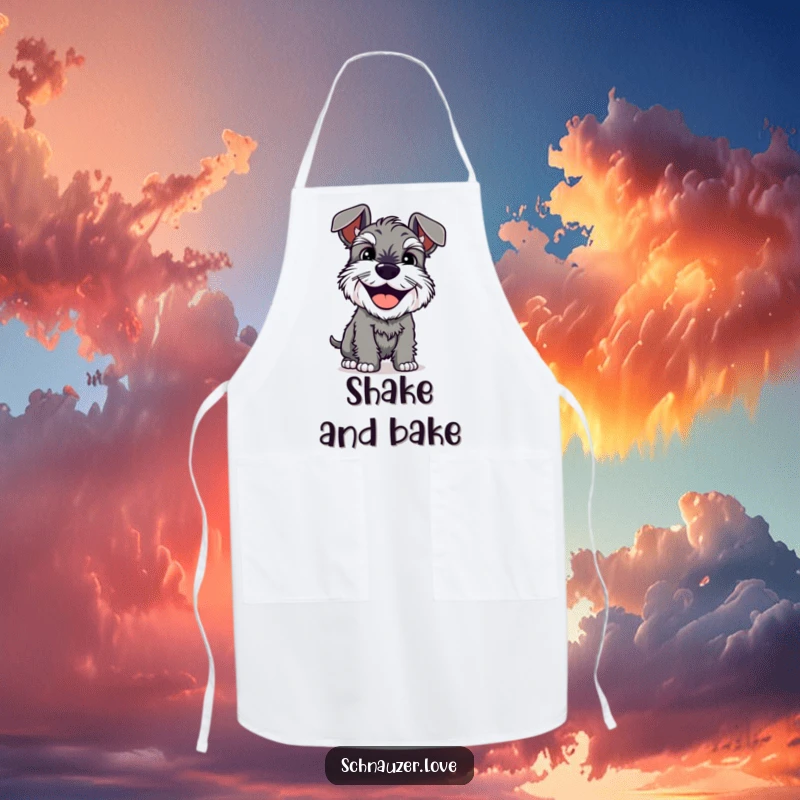 Funny Apron: A schnauzer with a happy grin shakes its body, designed for humorous and joyful kitchen activities.