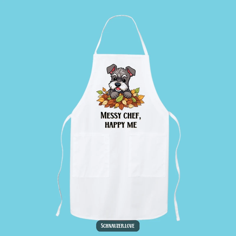 Funny Schnauzer Leaves Apron: Playful Chef Dog, Autumn Kitchen Gift