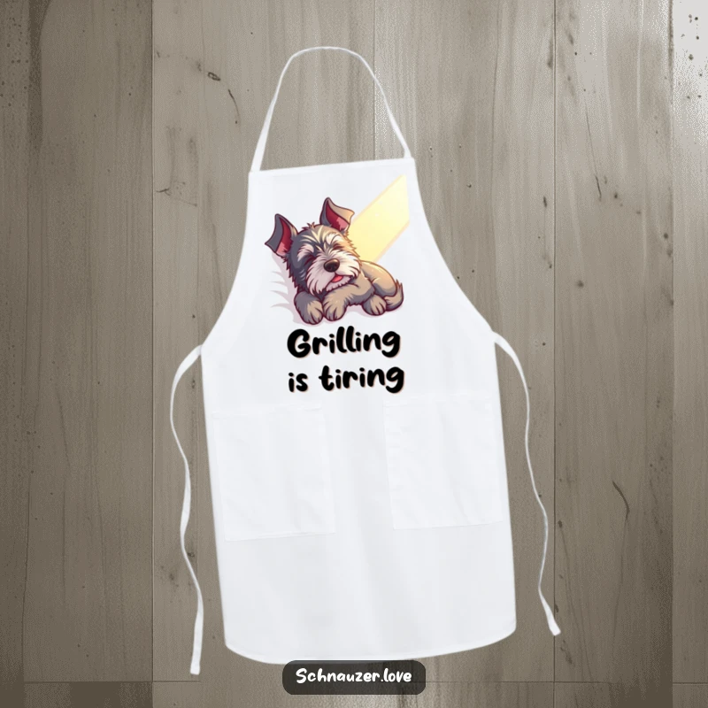 Funny Schnauzer Apron: A contented schnauzer naps in a sunbeam, bringing hilarious tranquility and calm to kitchen tasks.