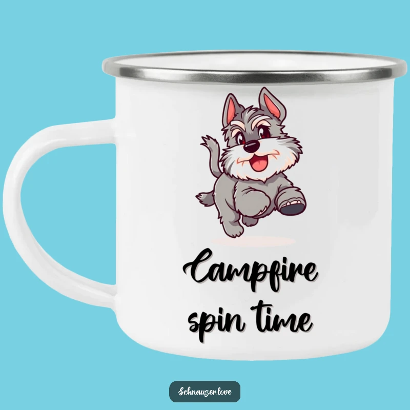 Funny Schnauzer Tail Chase Camping Mug: Durable and Joyful for Outdoor Adventures
