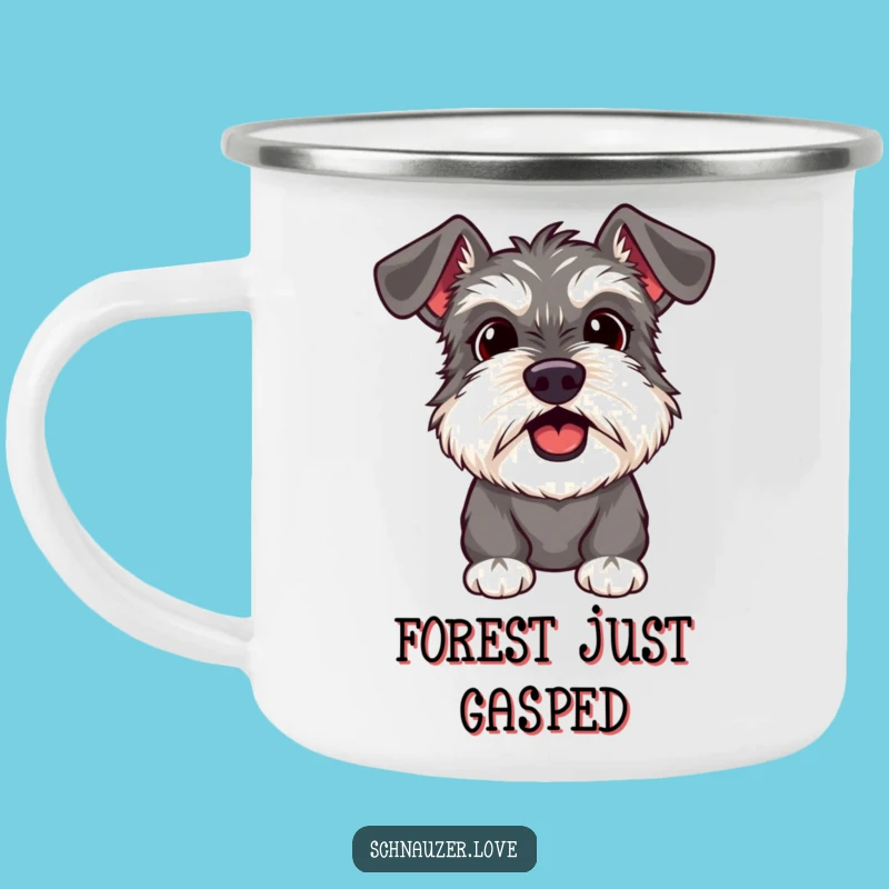 Funny Schnauzer Surprise Camping Mug: Outdoor Dog Reaction, Perfect Adventure Funny Gift