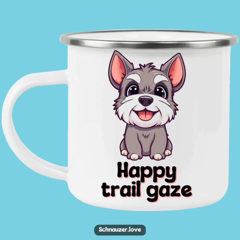 Funny Happy Schnauzer Camping Mug: Adventure Fuelled by Canine Joy