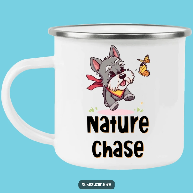 Funny Schnauzer Butterfly Camping Mug: Adventure Chase, Perfect Outdoor Gift