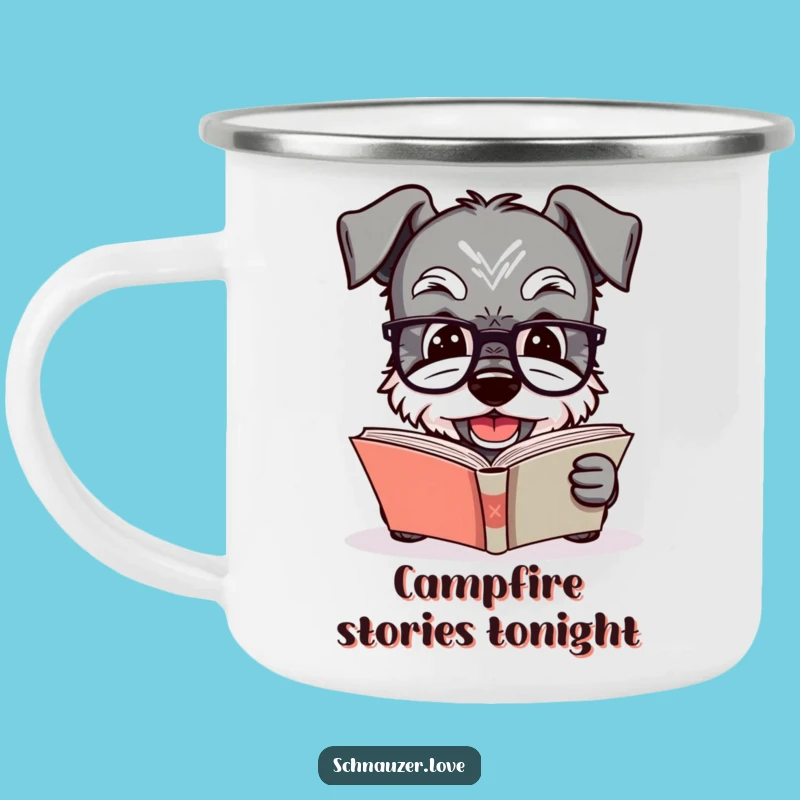 Funny Schnauzer Reading Camping Mug: Rugged Smart Dog with Glasses, Durable Humorous Book Lover Gift