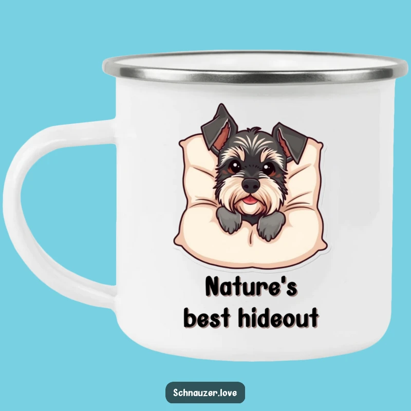 Funny Schnauzer Cushion Peek Camping Mug: Outdoor Hilarious Dog Drinkware