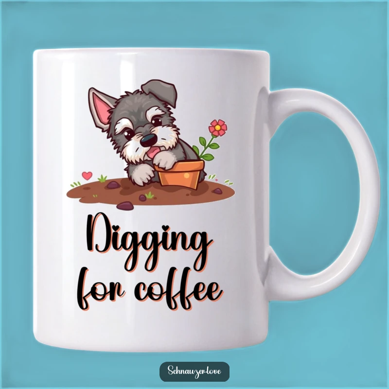 Funny Schnauzer Digging Mug: Mischievous Dog Pot Planter Humor Gift