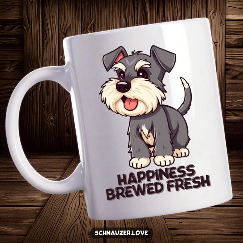 Funny Schnauzer mug featuring a schnauzer with an enthusiastically wagging tail, a delightful gift for dog owners.
