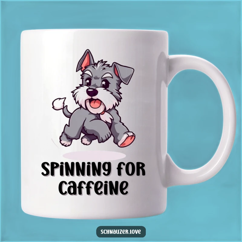Funny Schnauzer Tail Mug: Playful Dog Chasing Tail, Perfect Humorous Pet Gift