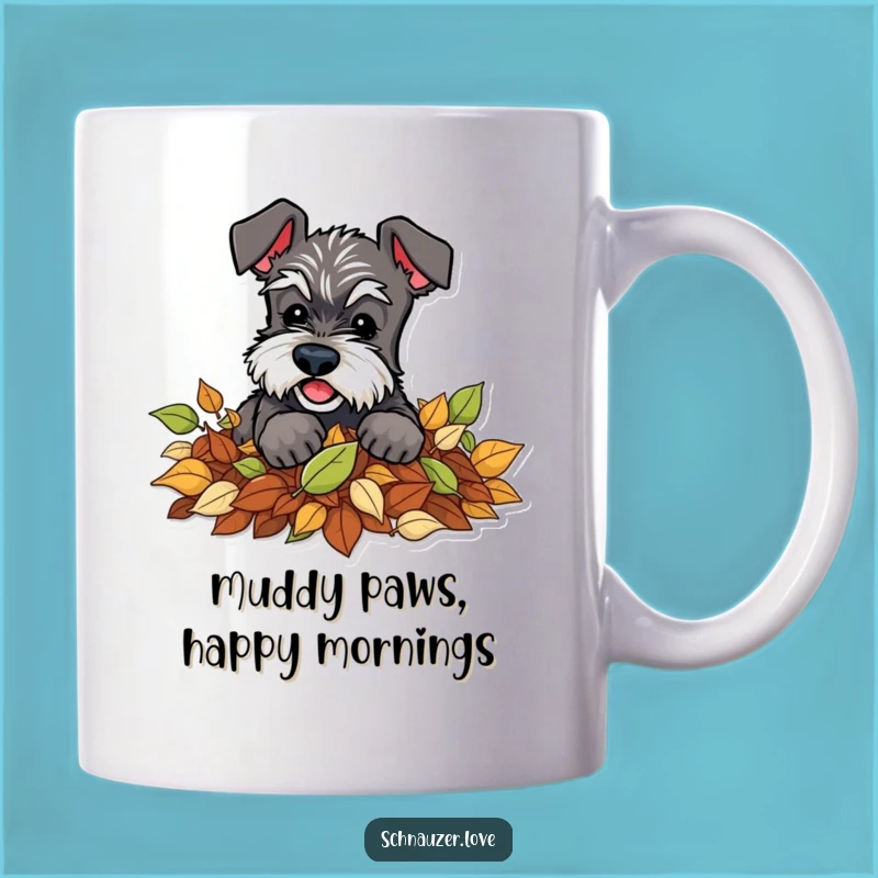 Funny Schnauzer Leaves Mug: Playful Dog Digging, Autumn Humor Gift for Dog Lovers