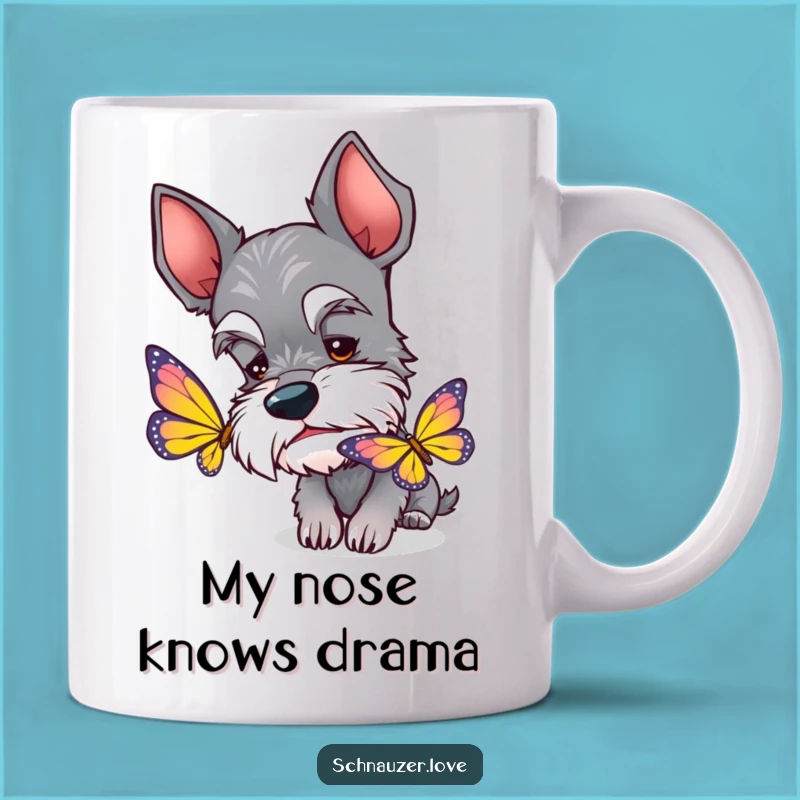 Funny Schnauzer Butterfly Mug: A Curious Dog Gift for Sniffing Adventures