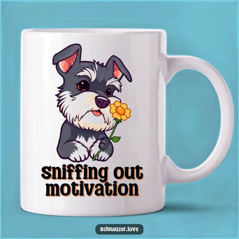 Funny Schnauzer Curiosity Mug - Head Tilt Flower Sniffing Gift