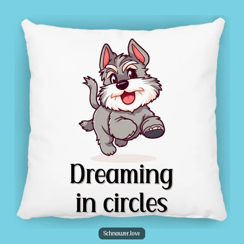Funny Joyful Schnauzer Tail Chase Pillow: Soft Comfort with Doggy Humor