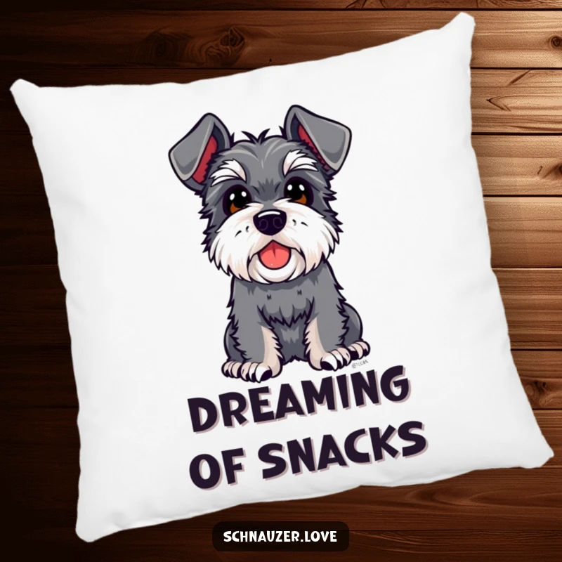 Funny Schnauzer Pillow: A schnauzer with prominent floppy ears gazes upward curiously, adding a touch of humorous sweetness to any room.