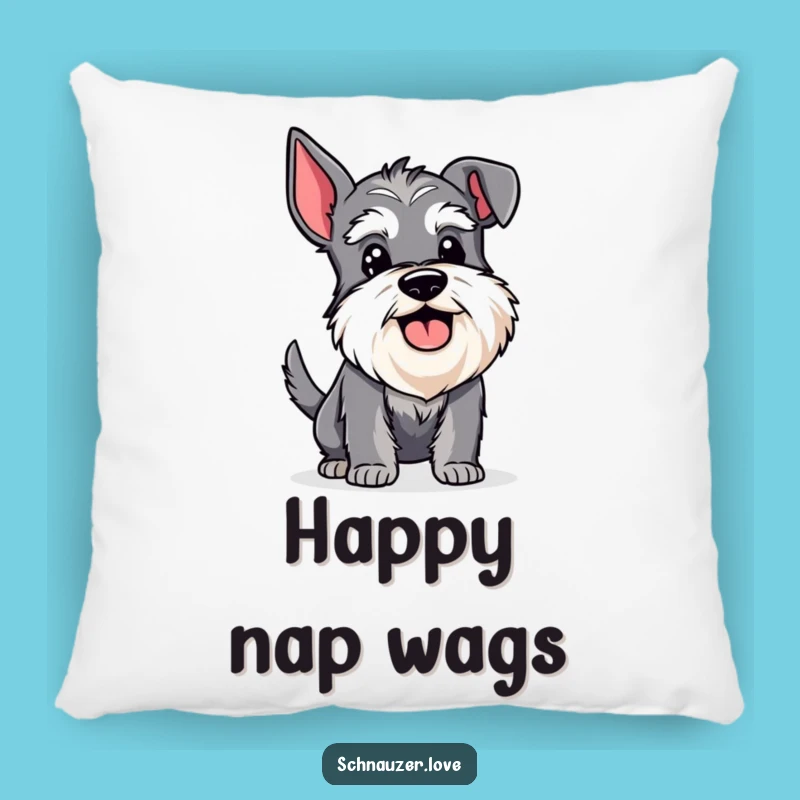 Funny Happy Schnauzer Wagging Tail Pillow: Snuggle Up with Canine Cheerfulness