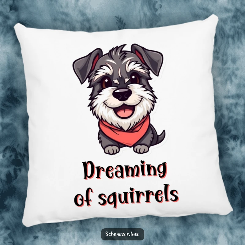 Funny Schnauzer Pillow: A smiling, eager schnauzer in a bandana, a soft and humorous decorative accent.