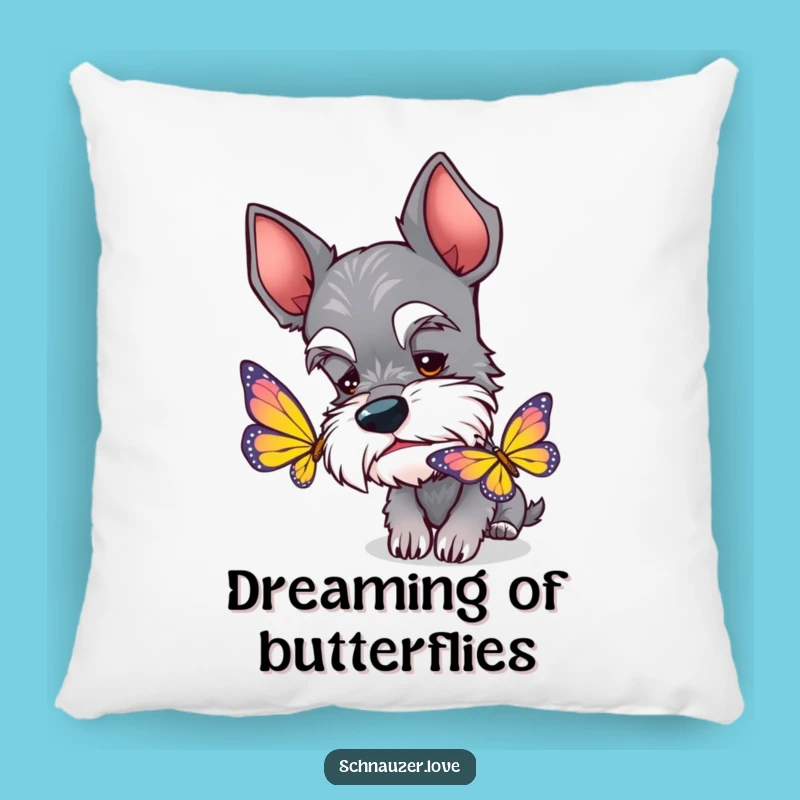 Funny Schnauzer Butterfly Pillow: Cozy Curious Dog Cushion, Hilarious Funny Gift