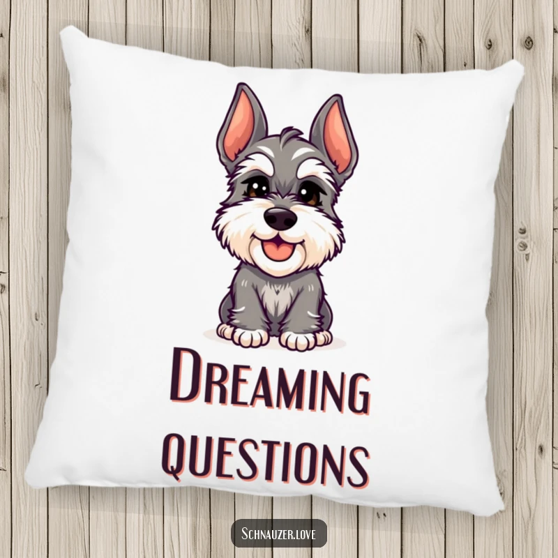 Funny Schnauzer Pillow: A cheerful schnauzer tilts its head inquisitively, bringing adorable curiosity and cozy charm to any space.