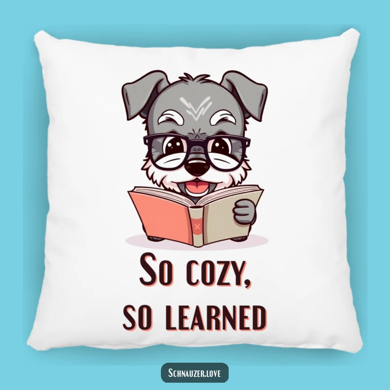 Funny Schnauzer Reading Pillow: Cozy Smart Dog with Glasses, Soft Humorous Book Lover Accent Gift