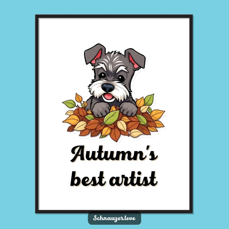 Funny Schnauzer Leaves Digital Art: Playful Digging Print, Instant Autumn Gift