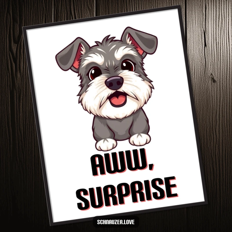 Funny Schnauzer Digital Art Print of a surprised dog with its mouth slightly open and wide eyes, conveying pure comic astonishment.