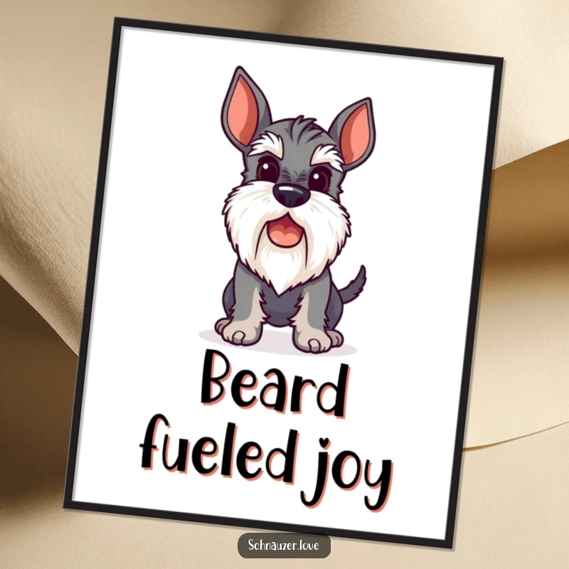 Funny Digital Art Print of a stylized schnauzer with a perky beard, its tail wagging with pure, unadulterated doggy excitement.