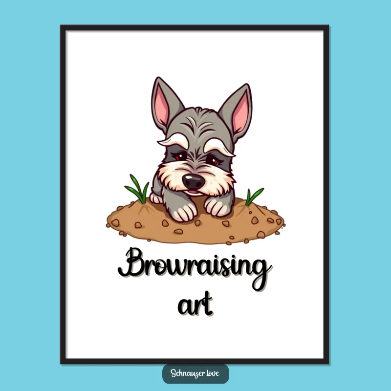 Funny Eyebrow Schnauzer Digging Digital Art Print: Instant Humorous Decor for Dog Lovers