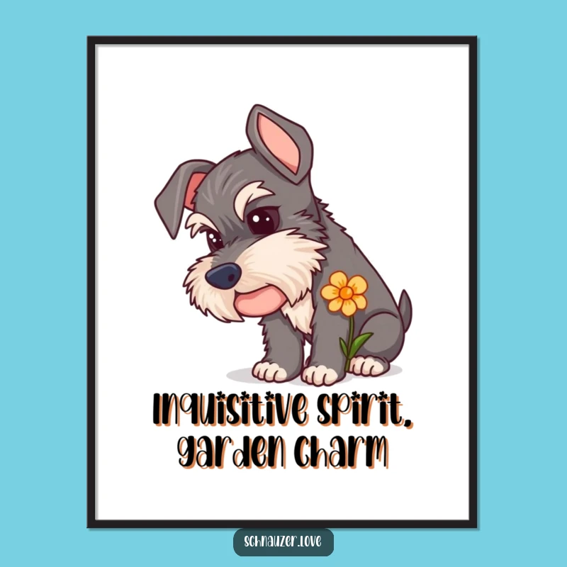 Digital Art: Funny Schnauzer Flower Print, Curious Pup Decor, Perfect Funny Gift