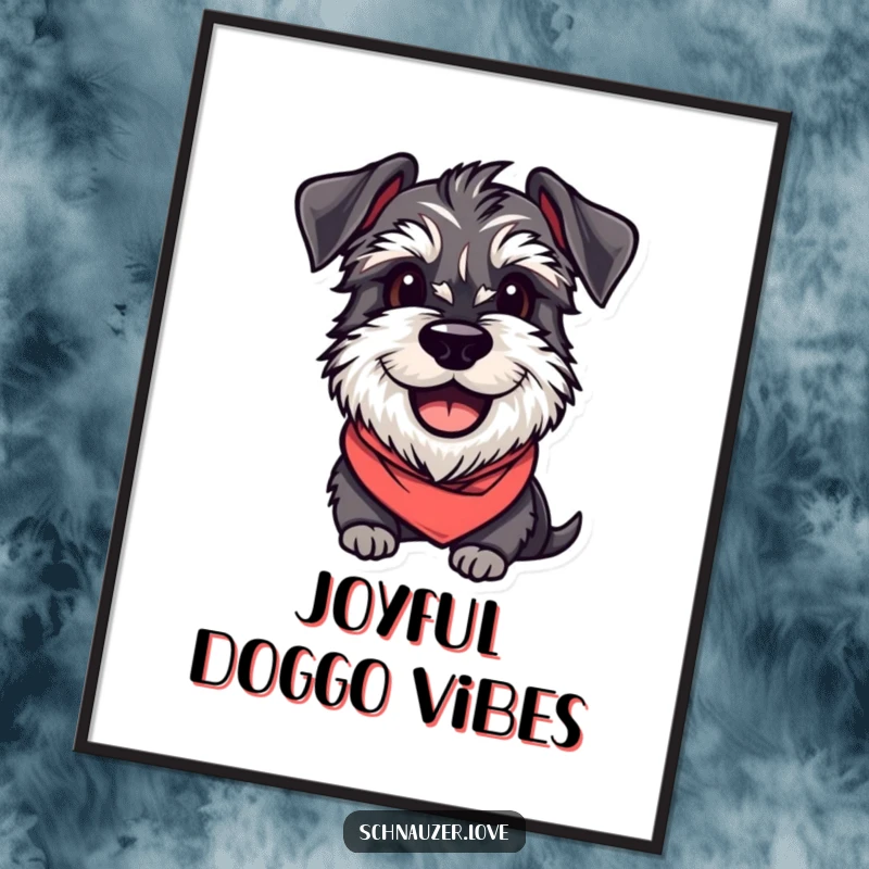 Funny Schnauzer Digital Art Print: A smiling schnauzer with a bandana, looking eager, instant downloadable humorous art.