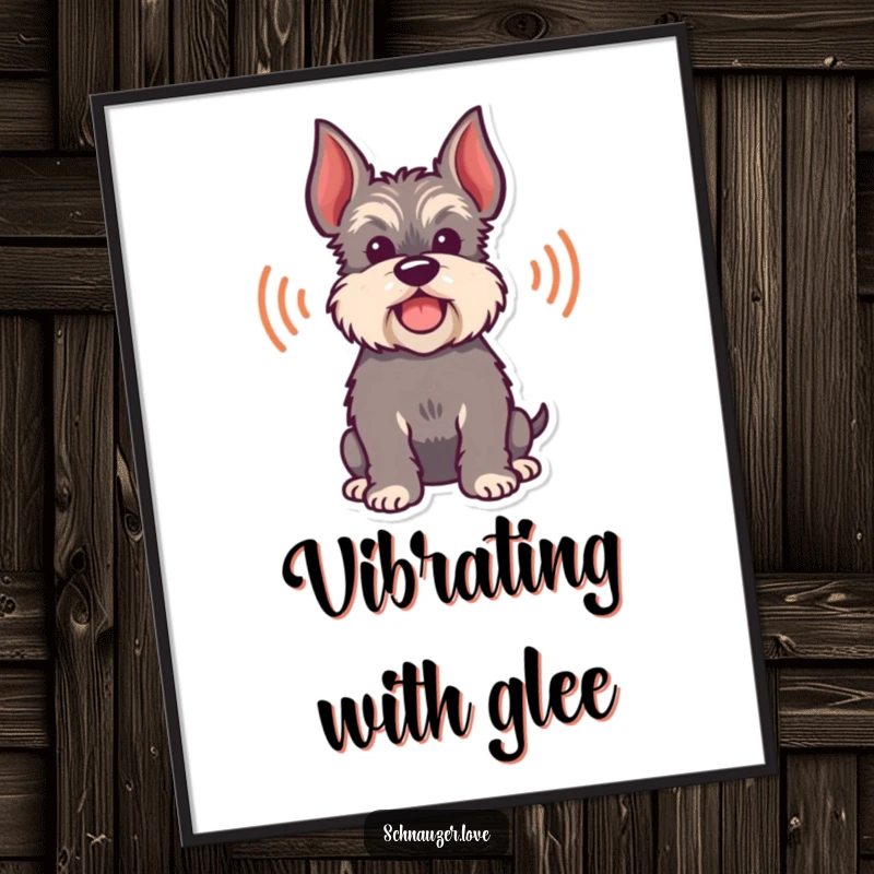 Funny Digital Art Print of a happy schnauzer silhouette with playful bark sound waves, capturing audible joy visually.