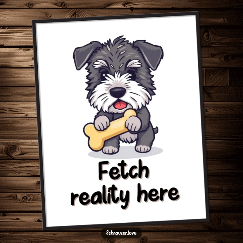 Funny Schnauzer Digital Art Print: A fluffy schnauzer fetching a bone, capturing a humorous and dynamic moment for your walls.