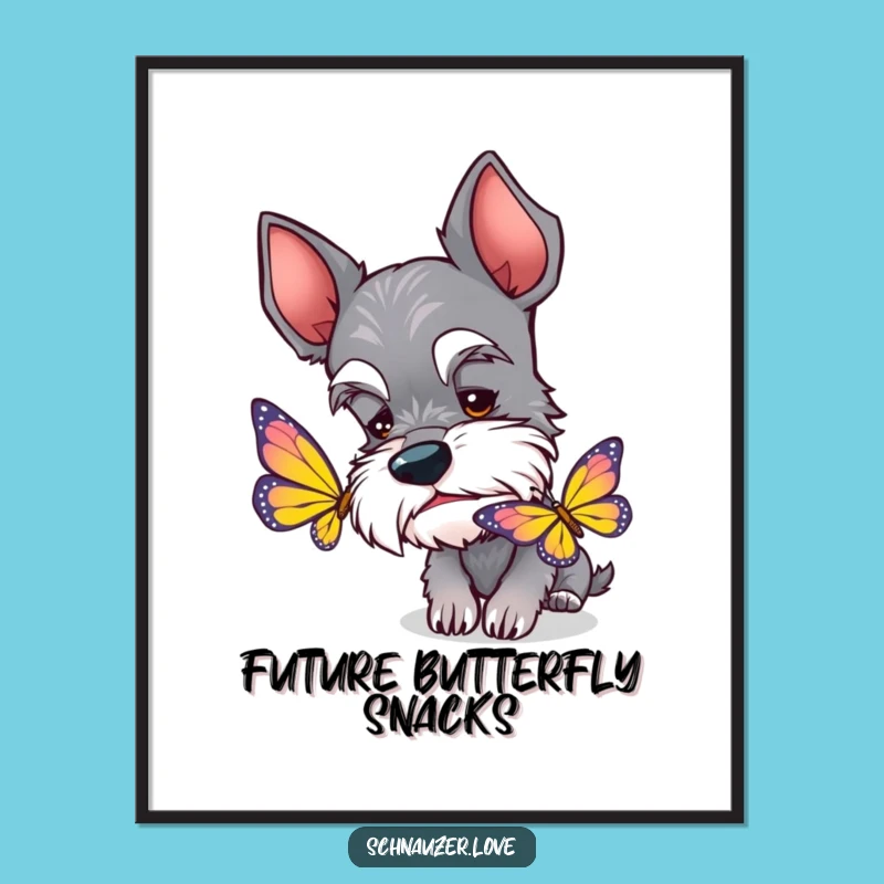 Funny Schnauzer Butterfly Digital Print: Instant Curious Dog Art, Perfect Funny Gift