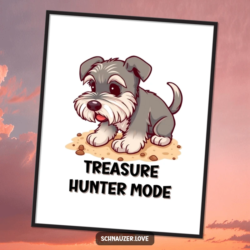 Funny Schnauzer Digital Art: A happy schnauzer with a wagging tail digging in soft soil, full of energy.