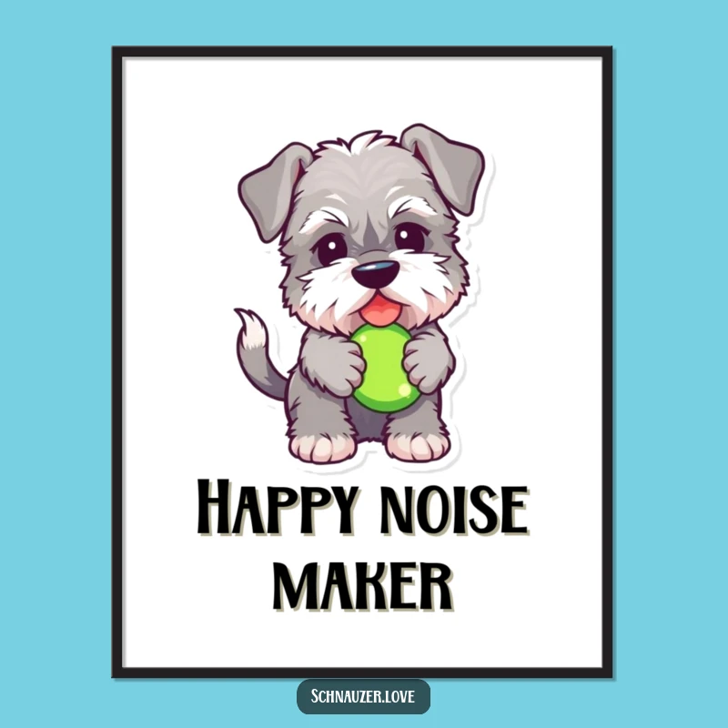 Funny Schnauzer Digital Art: Adorable Fluffy Dog with Squeaky Toy, Instant Humorous Pet Download Gift
