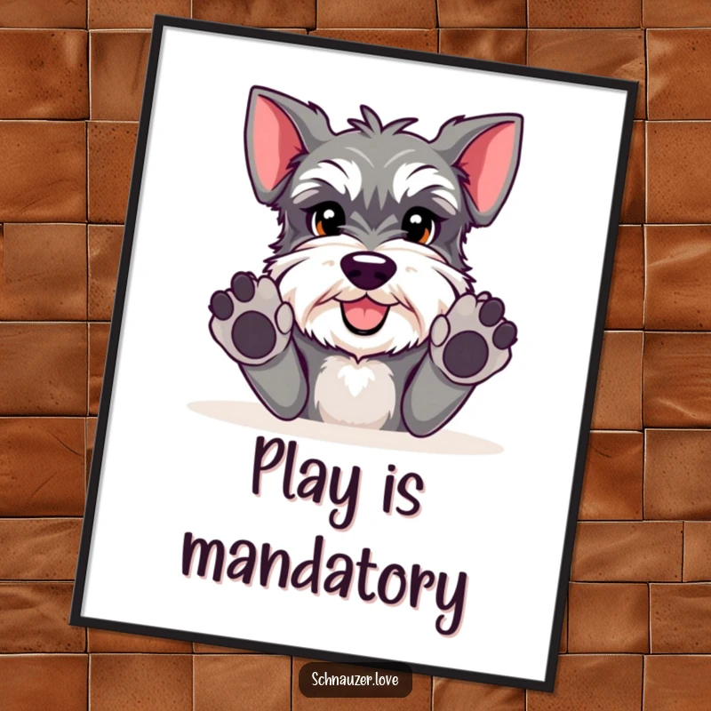 Funny Schnauzer digital art print of a happy schnauzer with paws outstretched, inviting everyone to play.