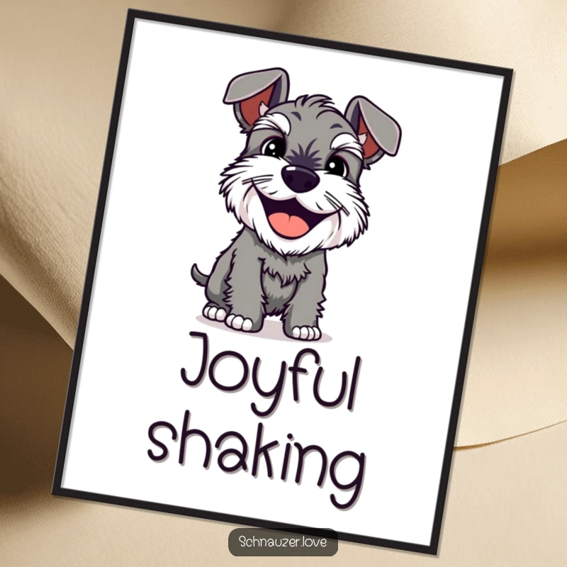 Funny Digital Art Print: A schnauzer with a happy grin shakes its body, bringing a humorous and joyful vibe to any digital display.