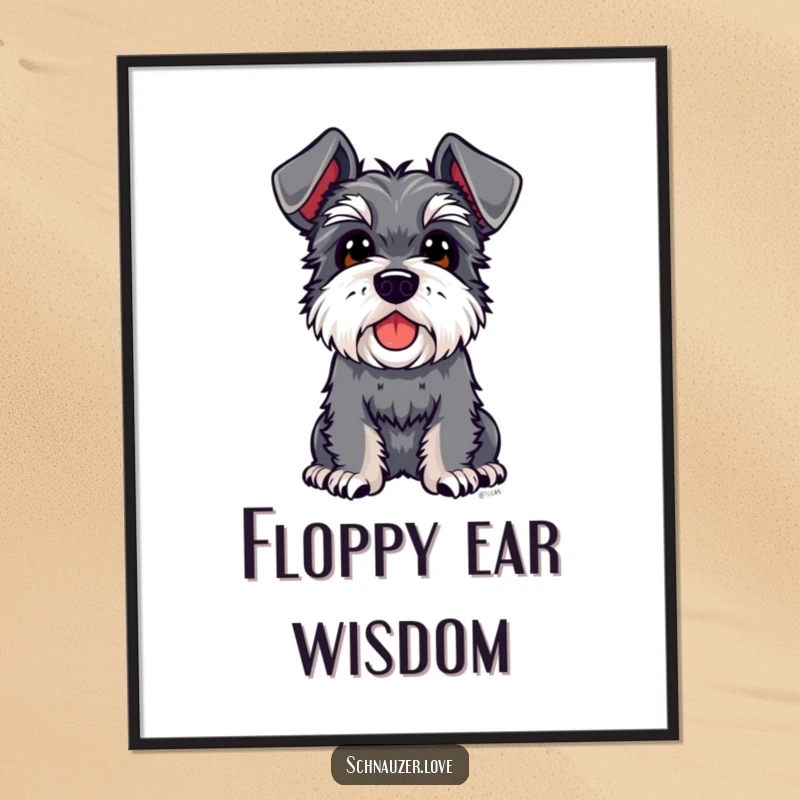 Funny Schnauzer Digital Art: A schnauzer with endearing floppy ears gazes upward curiously, creating a heartwarming and humorous visual.