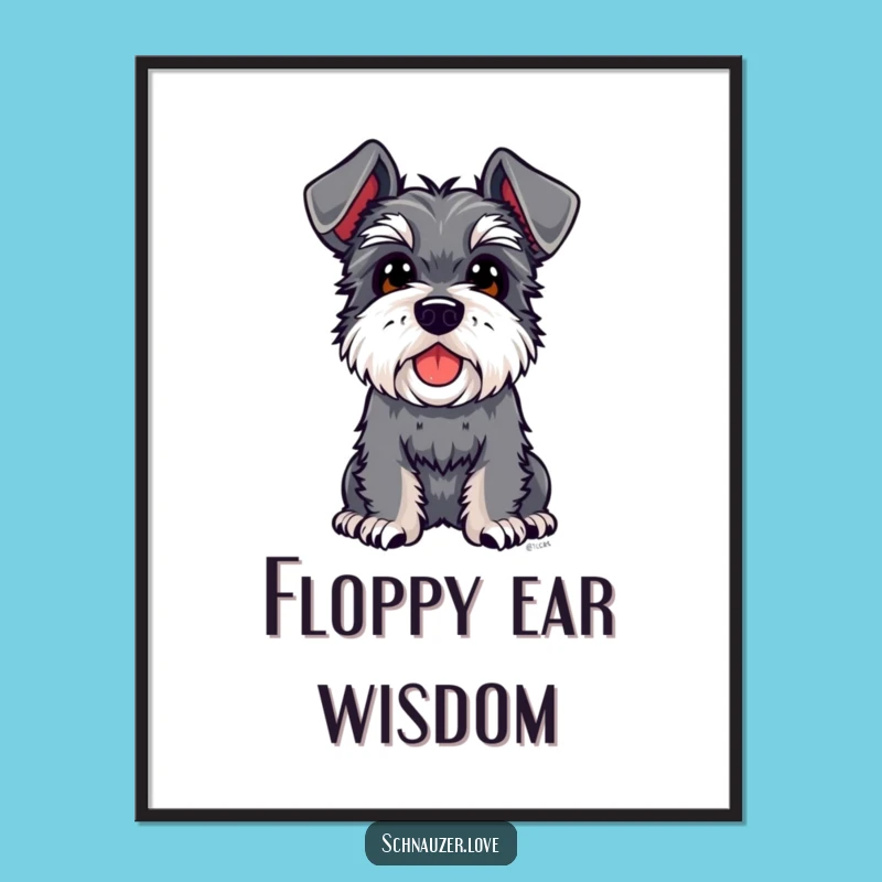 Funny Schnauzer Floppy Ears Digital Art, Curious Dog Wall Decor Gift