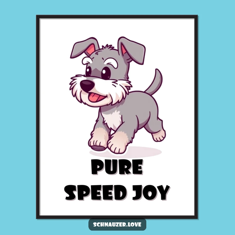 Funny Schnauzer Running Digital Print: Action Dog Art, Perfect Wall Funny Gift