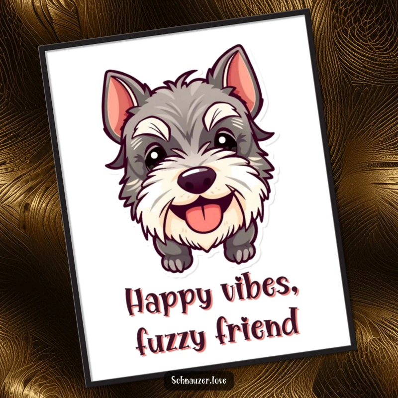 Funny Schnauzer Digital Art Print showing a happy dog with its tongue sticking out, conveying pure joy and playful energy.