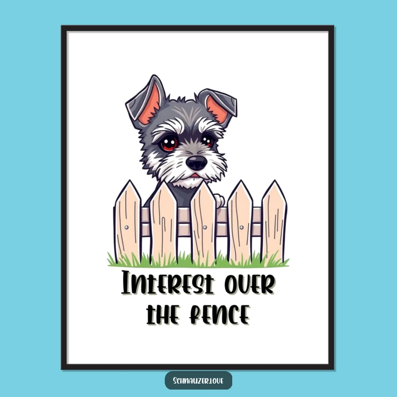 Funny Peeking Schnauzer Digital Art, Expressive Eyes Print Gift