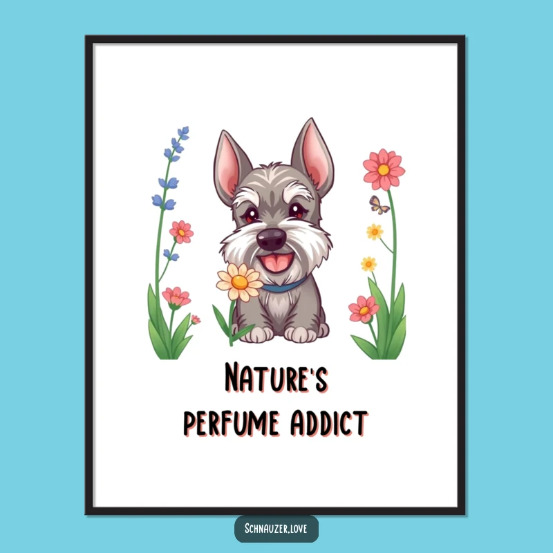 Funny Schnauzer Flower Sniffing Digital Art: Brighten Your Space with This Hilarious Dog's Joy