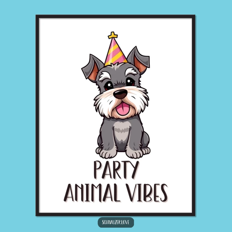 Funny Schnauzer Party Hat Digital Art: Festive Wall Decor for Celebrations
