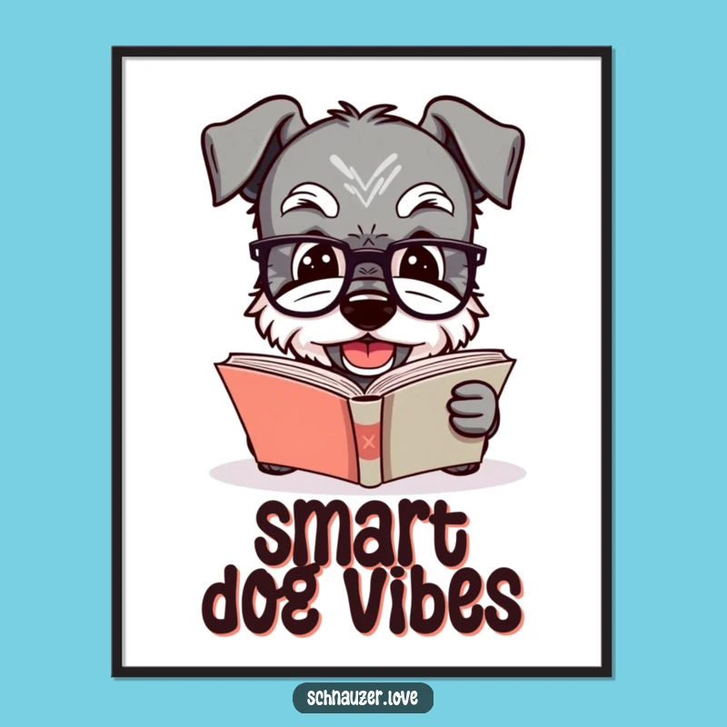 Funny Schnauzer Reading Digital Art: Smart Dog with Glasses, Instant Humorous Book Lover Download Gift