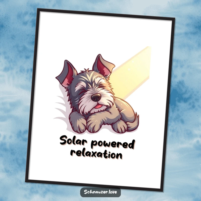 Funny Schnauzer Digital Art: A contented schnauzer naps in a sunbeam, creating hilarious and serene wall art for instant decor.