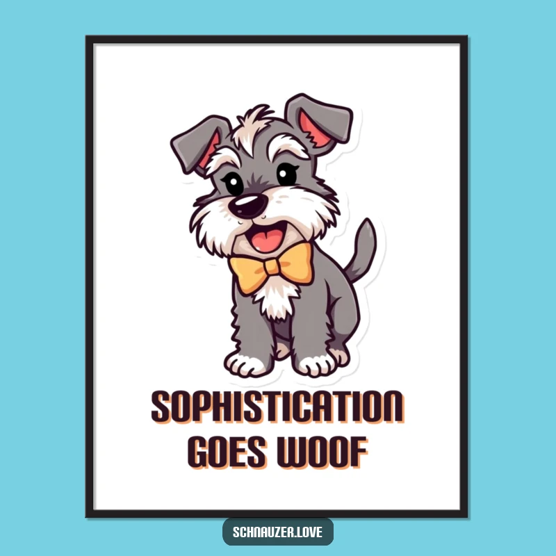 Funny Schnauzer Bow Digital Art: Excited Dog Wagging Tail Print, Instant Download Gift